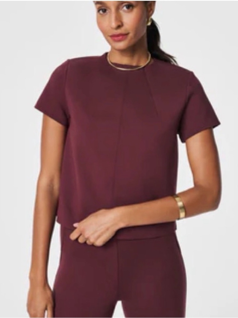NWT SPANX Short Sleeve Crewneck Top in Burgundy Plum